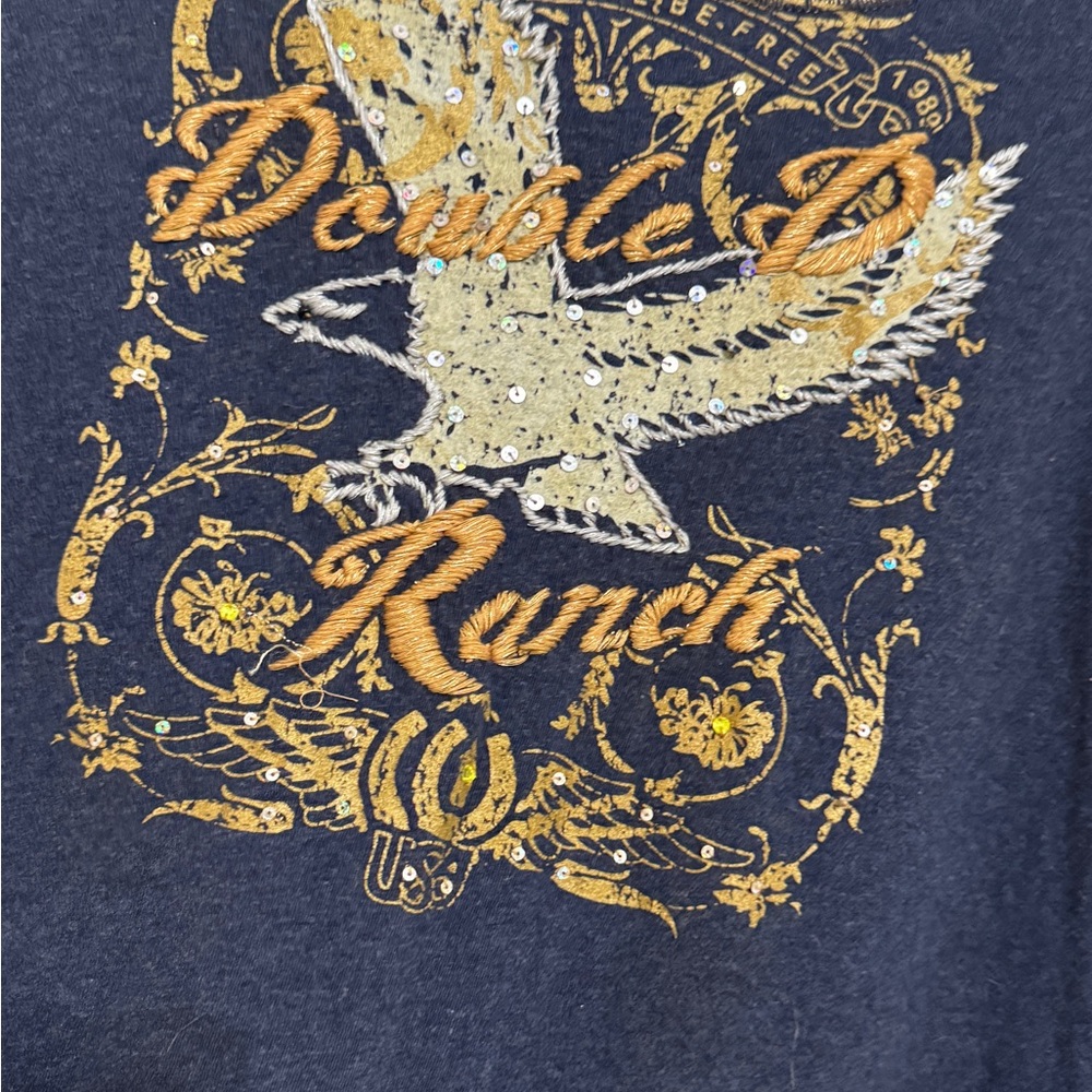 Double D Ranch Midnight Blue Tee with Gold and Silver Eagle Design